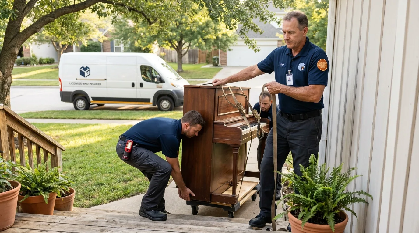 Licensed piano movers securing grand piano in Lake Placid, FL