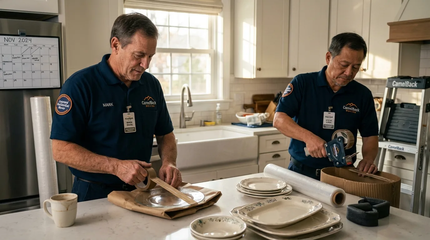 Professional crew packing kitchen dishware in Lake Placid, FL